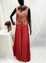 Silk Crepe Rust Wedding Wear Sequins Work Readymade Plazzo Suit